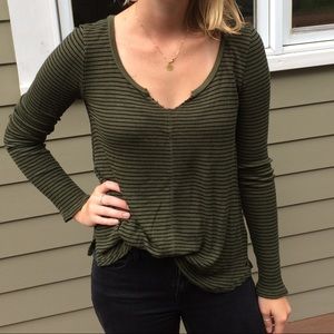 American Eagle Striped Waffle Long Sleeve